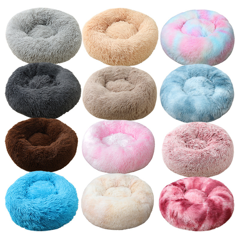 Calming Dog Bed - 猫ベッド洗えるソフトペット小屋冬肥厚暖かいドーナツラウンドペットぬいぐるみ巣快適な睡眠猫ベッド用品