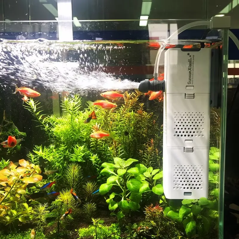 Fish Tank Filter Pump - 水槽用内部フィルター 4 in 1 超静音調整可能水中フィルターポンプ 小型～中型水槽用スポンジフィルター