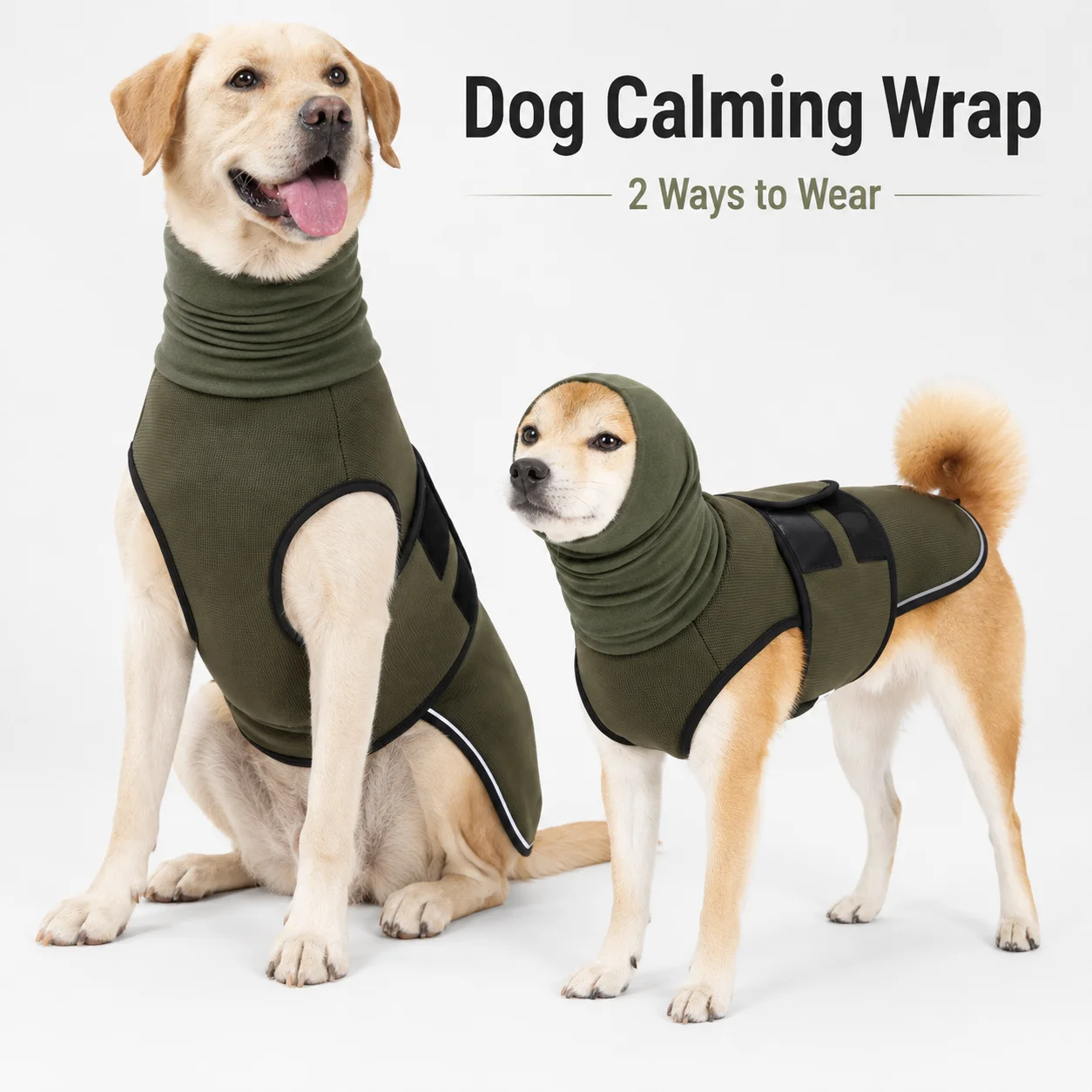 Dog Anxiety Vest - 調節可能な犬用落ち着きシャツ、柔らかく伸縮性のある不安解消ベスト、ハイネックで耳を覆い、旅行やグルーミングに最適