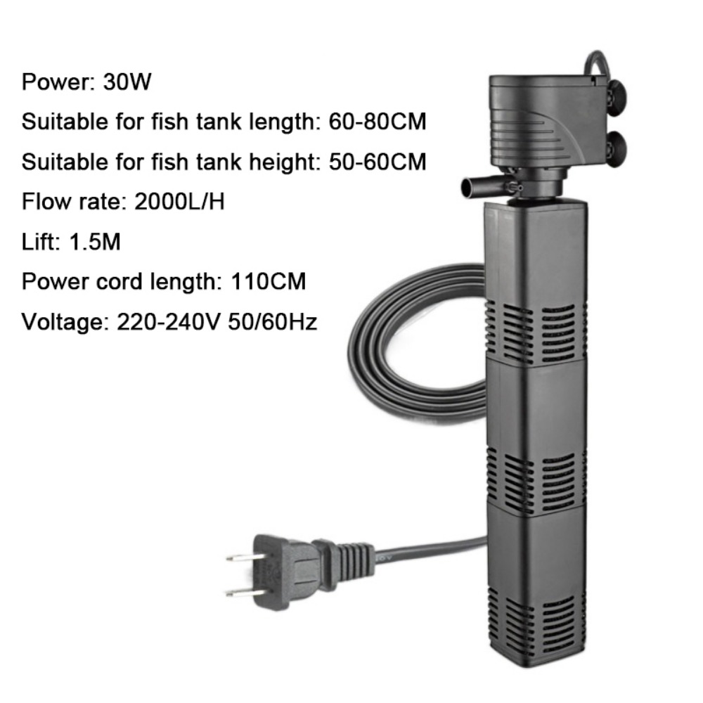 Fish Tank Filter Pump - プラスチック製3in1水槽フィルター濾過装置4/6/12/20/30W水槽フィルター内部スポンジ付き水中ポンプで空気酸素を増加させる