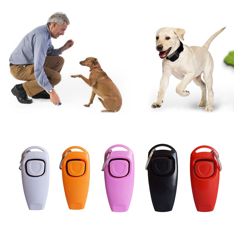 Training Clicker Dog - 2in1ペットドッグクリッカー、犬用トレーニングホイッスル、子犬の無駄吠え防止トレーニング補助ツール、キーリング付きペット用品