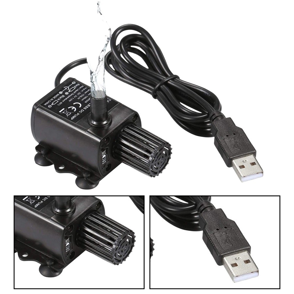 Fish Tank Filter Pump - 5V USBブラシレス水中ポンプ、ゴム製吸盤と取り外し可能なフィルター付き、噴水や水槽用IP68防水仕様