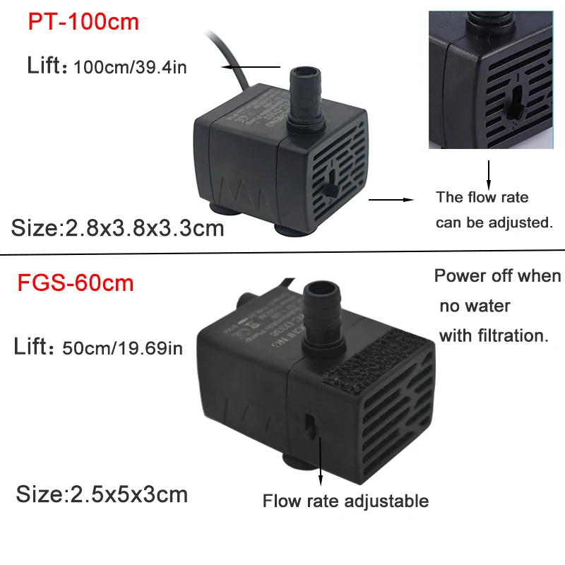 USB水槽用水中ポンプ、5V 5Wミニ調整可能流量フィルター - Fish Tank Filter Pump のレビューと価格